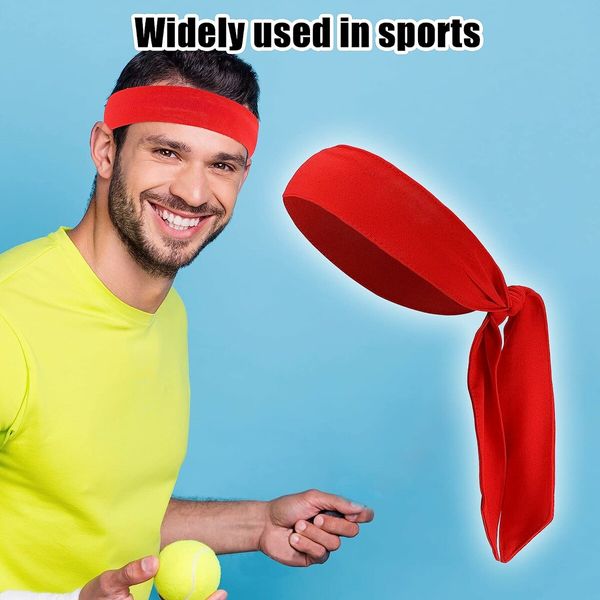 2 Pcs Adjustable Soft Sport Headband, Sweat Wicking Gym Tennis Tie Sweatband for Men Women -  Red