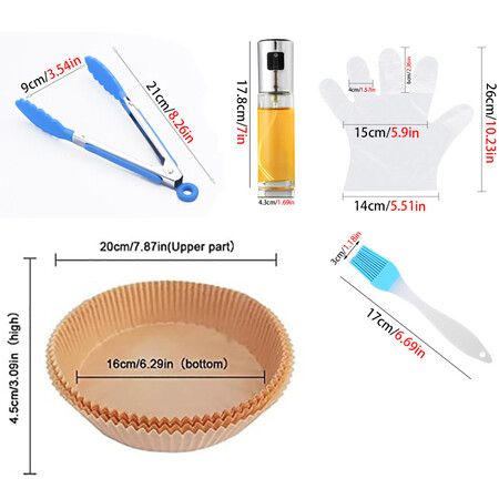 Air Fryer Paper Baking Set Baking Oil Absorbing Paper Oil Spray Bottle Oil Brush Food Clip Disposable Gloves