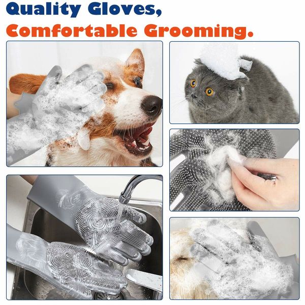 Pet Grooming Gloves, Dog Bathing Shampoo Gloves Pet Hair Remover Brush for Cat & Dogs-Grey