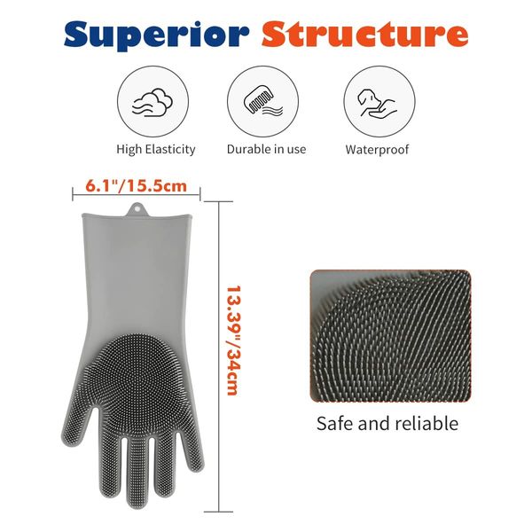 Pet Grooming Gloves, Dog Bathing Shampoo Gloves Pet Hair Remover Brush for Cat & Dogs-Grey