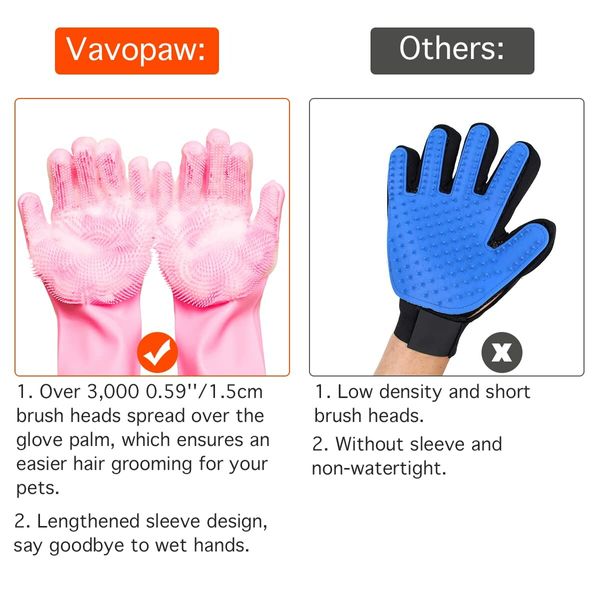 Pet Grooming Gloves, Dog Bathing Shampoo Gloves Pet Hair Remover Brush for Cat & Dogs-Pink