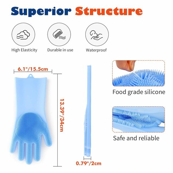 Pet Grooming Gloves, Dog Bathing Shampoo Gloves Pet Hair Remover Brush for Cat & Dogs-Light Blue