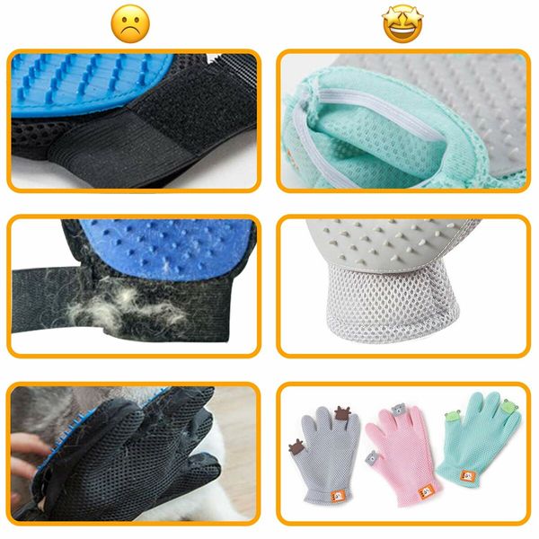 Pet Grooming Glove Cat Dog Gentle Deshedding Brush Pet Hair Remover Massage Mitt Perfect for Long Short Fur(Right Hand-Grey)