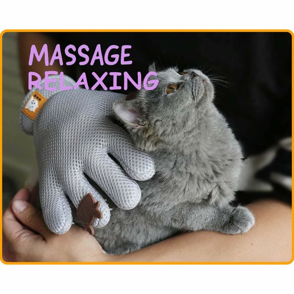 Pet Grooming Glove Cat Dog Gentle Deshedding Brush Pet Hair Remover Massage Mitt Perfect for Long Short Fur(Right Hand-Grey)