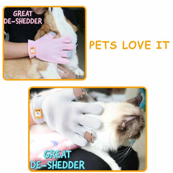 Pet Grooming Glove Cat Dog Gentle Deshedding Brush Pet Hair Remover Massage Mitt Perfect for Long Short Fur-Pink 2Pack