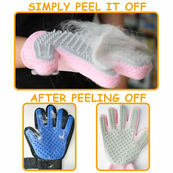 Pet Grooming Glove Cat Dog Gentle Deshedding Brush Pet Hair Remover Massage Mitt Perfect for Long Short Fur-Pink 2Pack