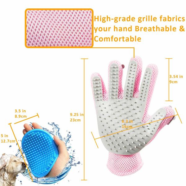 Pet Grooming Glove Cat Dog Gentle Deshedding Brush Pet Hair Remover Massage Mitt Perfect for Long Short Fur-Pink 2Pack