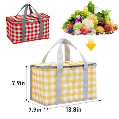 Insulated Picnic Bag Reusable,Beach Bag Cooler Bags,Cooler Bags with Zippered Top,Insulated Bag for Hot or Cold,Picnic,Beach,Food Delivery,Outdoor (Yellow & White)