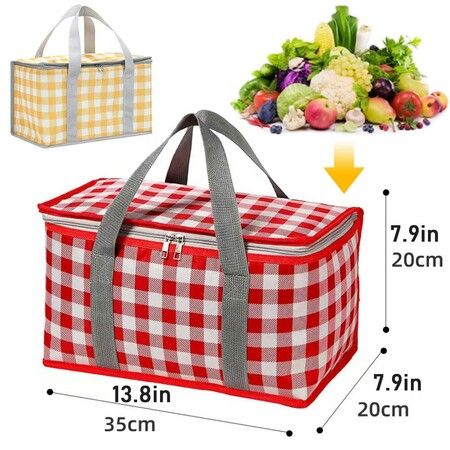 Insulated Picnic Bag Reusable,Beach Bag Cooler Bags,Cooler Bags with Zippered Top,Insulated Bag for Hot or Cold,Picnic,Beach,Food Delivery,Outdoor (Red & White)