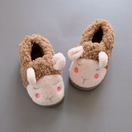 2Pairs 17cm Fuzzy Socks Slippers Thickened Indoor Cotton Shoes Wool Anti-Slip Warm Kids For 1-8 Year Col.Pink+Brown