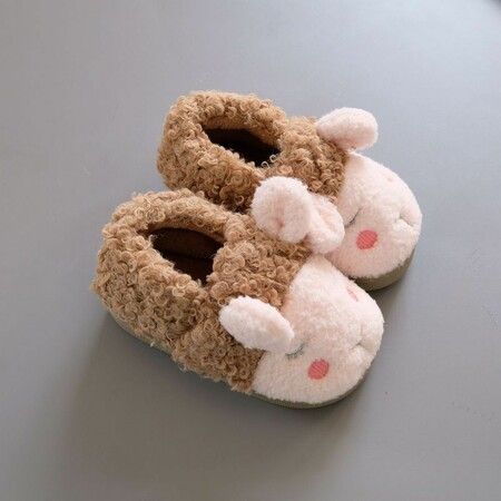 2Pairs 14cm Fuzzy Socks Slippers Thickened Indoor Cotton Shoes Wool Anti-Slip Warm Kids For 1-8 Year Col.Pink+Brown