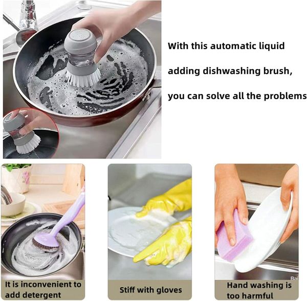 Dish Scrub Brush with Soap Dispenser, Palm Scrub Washing Brush for Dishes Pots Pans