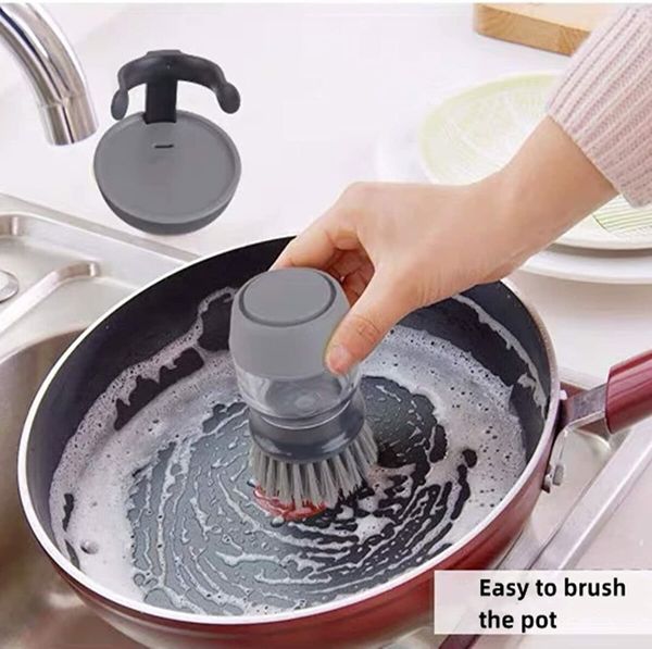 Dish Scrub Brush with Soap Dispenser, Palm Scrub Washing Brush for Dishes Pots Pans