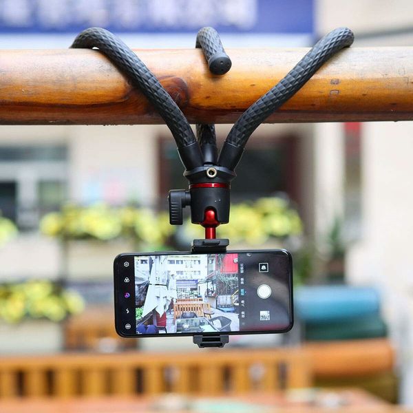 Camera Tripod Stand with Hidden Phone Holder Cold Shoe Mount 1/4'' Screw for Magic Arm Universal for iPhone 13 Sony Cameras