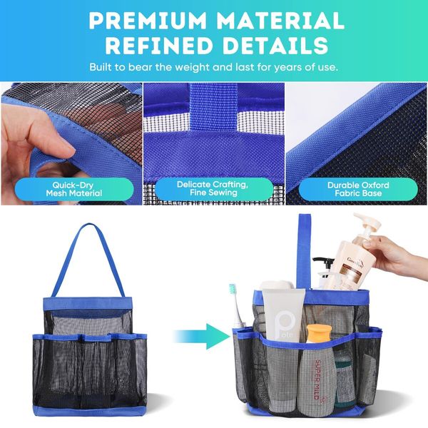 Mesh Shower Caddy Portable for College Dorm Room Essentials,Portable Shower Caddy Dorm with 8-Pocket Large Capacity,Shower Bag for Beach,Swimming,Gym (Blue)