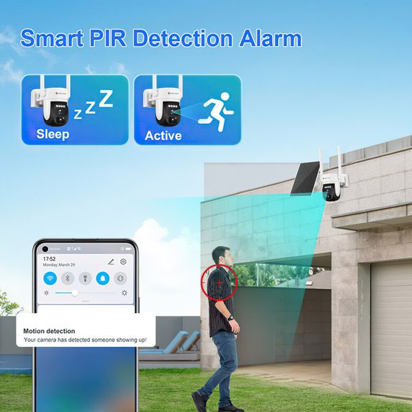 PTZ Security Camera 4G LTE Solar CCTV 2K 3MP Home Spy Wireless Surveillance System Outdoor Colour Night Vision Waterproof AI Detection