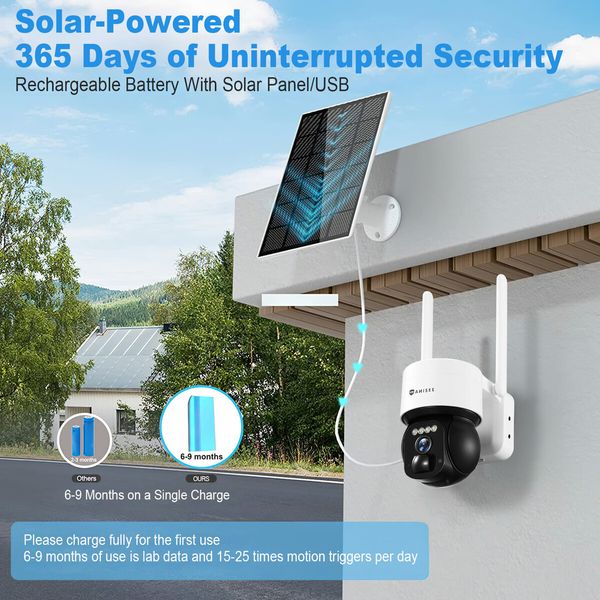 Solar WIFI Security Camerax4 Battery Outdoor Wireless CCTV PTZ Spy Surveillance 2K Home Dual Lens 5dBi 3MP PIR Detect Night Vision IP66