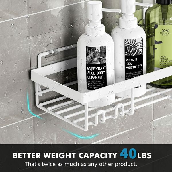 Shower Caddy Shelf Organizer Rack,Self Adhesive White Bathroom Shelves Basket,Home Farmhouse Wall Shower Inside Organization and Storage Decor Rv Accessories,First Apartment Essentials (2Pack)