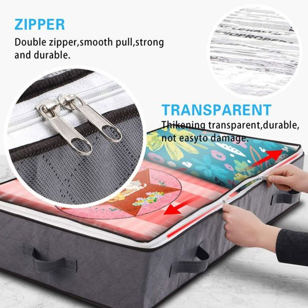 2PCS Under Bed Storage Bag with Reinforced Handles,Underbed Storage with Transparent Window for Easy Identification,For Clothes,Blankets and Shoes,Gray