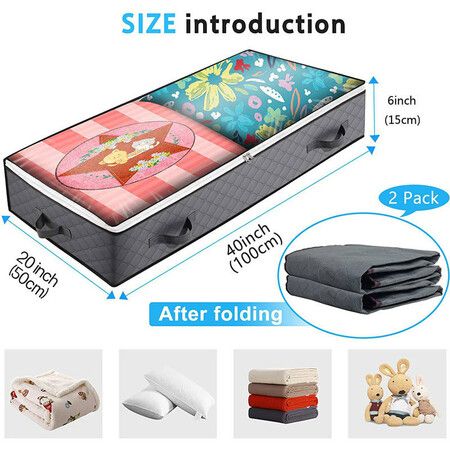 2PCS Under Bed Storage Bag with Reinforced Handles,Underbed Storage with Transparent Window for Easy Identification,For Clothes,Blankets and Shoes,Gray