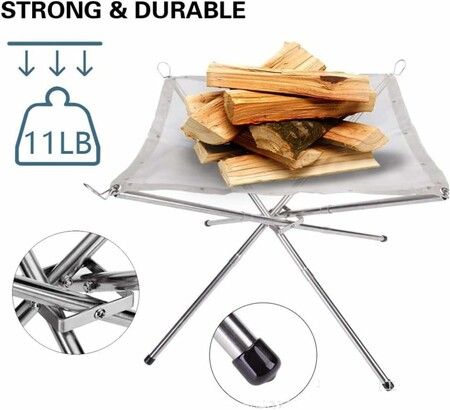 Folding Portable Fire Pit for Camping, Compact and Collapsible Outdoor Firepit with Stainless Steel Mesh 16.5 inch