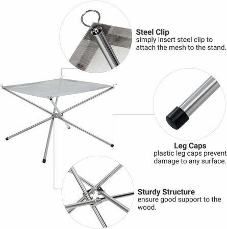 Folding Portable Fire Pit for Camping, Compact and Collapsible Outdoor Firepit with Stainless Steel Mesh 16.5 inch