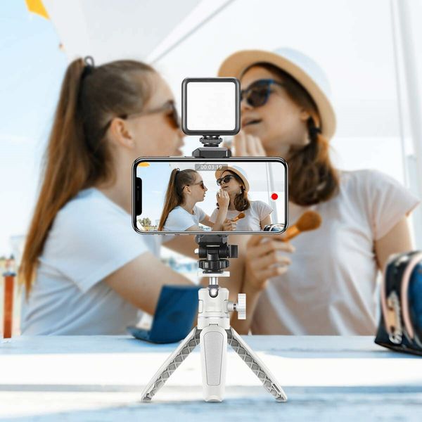 Mini Portable Camera Tripod, for iPhone/Samsung/Google Smartphone Clamp/Action Cam 1/4" Screw Vlog Table Tripod-White