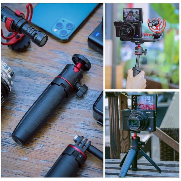 Mini Portable Camera Tripod, for iPhone/Samsung/Google Smartphone Clamp/Action Cam 1/4" Screw Vlog Table Tripod-Black