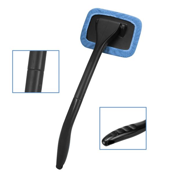 Car Cleaning Window Tool,Microfiber Window Cleaning Tool with 4 Washable and Reusable Cloth Pad Head,Extendable Handle and Spray Bottle for Auto Glass Wiper Car