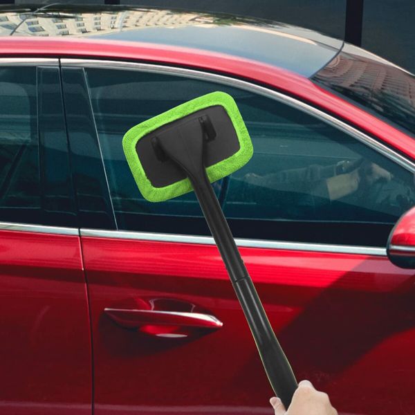 Car Cleaning Window Tool,Microfiber Window Cleaning Tool with 4 Washable and Reusable Cloth Pad Head,Extendable Handle and Spray Bottle for Auto Glass Wiper Car