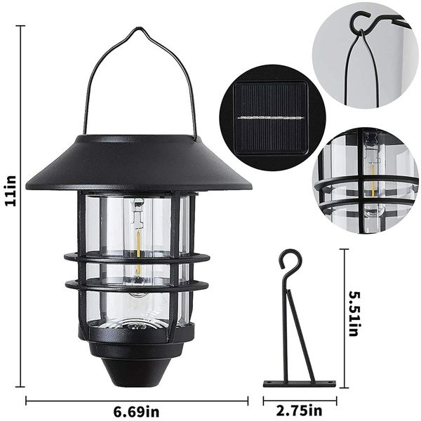 Security Solar Hanging Lanterns Outdoor,Solar Wall Lights Outdoor,Solar Porch Lights Outdoor Lanterns 15 Lumen Heavy Glass & Stainless Solar Powered Porch Lights (2 Pack)