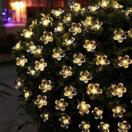 Outdoor Solar Flower String Lights Waterproof 50 LED Fairy Light Decorations for Christmas Tree Garden Patio Fence Yard Spring (Warm White)