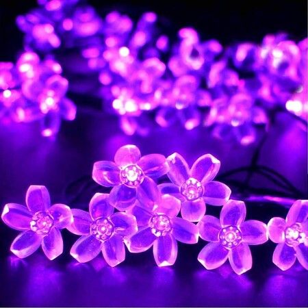 Outdoor Solar Flower String Lights Waterproof 50 LED Fairy Light Decorations for Christmas Tree Garden Patio Fence Yard Spring (Purple)