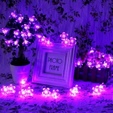 Outdoor Solar Flower String Lights Waterproof 50 LED Fairy Light Decorations for Christmas Tree Garden Patio Fence Yard Spring (Purple)