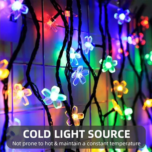 Outdoor Solar Flower String Lights Waterproof 50 LED Fairy Light Decorations for Christmas Tree Garden Patio Fence Yard Spring (Multi-Color)