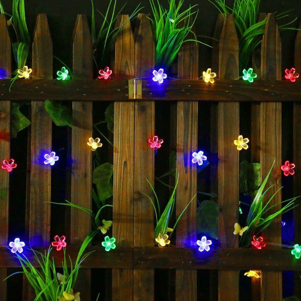 Outdoor Solar Flower String Lights Waterproof 50 LED Fairy Light Decorations for Christmas Tree Garden Patio Fence Yard Spring (Multi-Color)