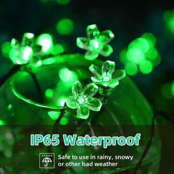 Outdoor Solar Flower String Lights Waterproof 50 LED Fairy Light Decorations for Christmas Tree Garden Patio Fence Yard Spring (Green)