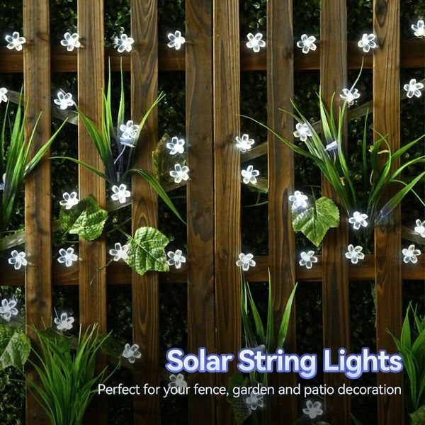 Outdoor Solar Flower String Lights Waterproof 50 LED Fairy Light Decorations for Christmas Tree Garden Patio Fence Yard Spring (Cool White)