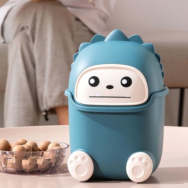 Cute Desktop Flip Trash Can Cute Animal Shape Trash for Bathrooms,Kitchens,Offices,Waste Basket for(Dark Blue)