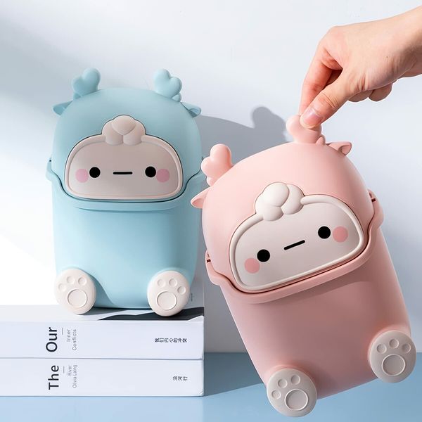 Cute Desktop Flip Trash Can Cute Animal Shape Trash for Bathrooms,Kitchens,Offices,Waste Basket for(Dark Blue)