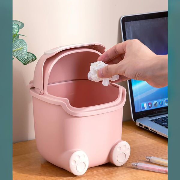 Cute Desktop Flip Trash Can Cute Animal Shape Trash for Bathrooms,Kitchens,Offices,Waste Basket for(Pink)