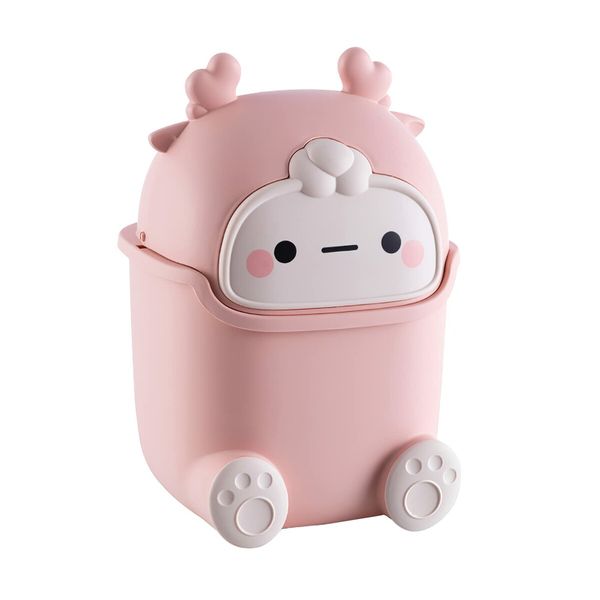 Cute Desktop Flip Trash Can Cute Animal Shape Trash for Bathrooms,Kitchens,Offices,Waste Basket for(Pink)