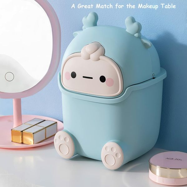 Cute Desktop Flip Trash Can Cute Animal Shape Trash for Bathrooms,Kitchens,Offices,Waste Basket for(Blue)