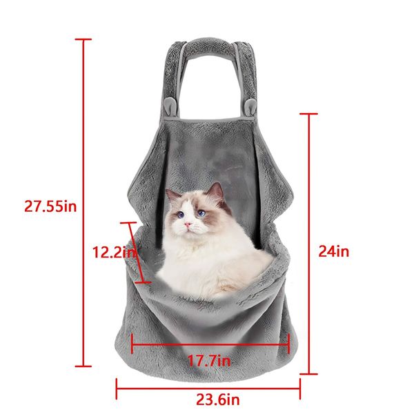 Small Dog Cat Carrier Chest-Soft Breathable Cotton-with Pocket Hands Free Shoulder Front Cat Sling Carrier-Grey