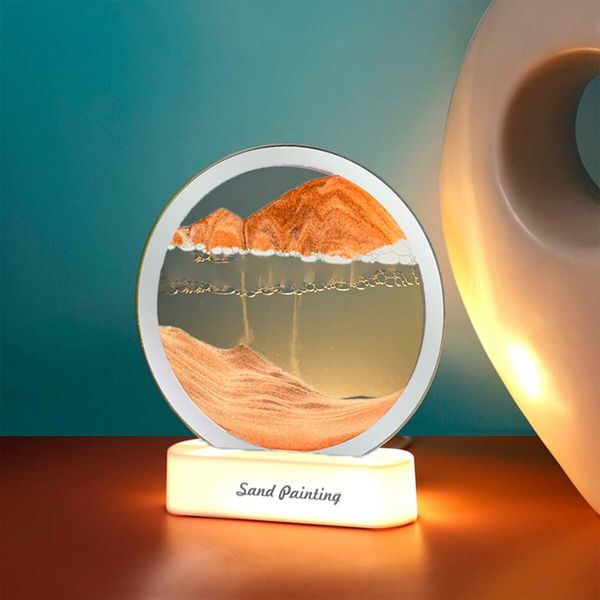 Moving Sand Art Picture With Light, 3d Kinetic Art Sand Sandscape In Motion Display For Home Decor Office Yellow