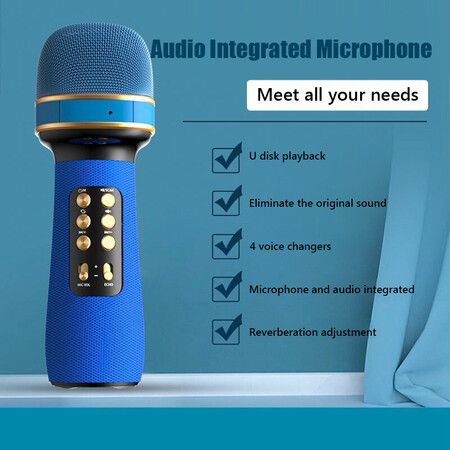 WS-898 Karaoke Bluetooth-Compatible Microphone Handheld Wireless Music Sing Mic for Home KTV Tool Friends Gift Blue