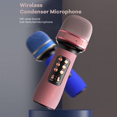 WS-898 Karaoke Bluetooth-Compatible Microphone Handheld Wireless Music Sing Mic for Home KTV Tool Friends Gift Blue