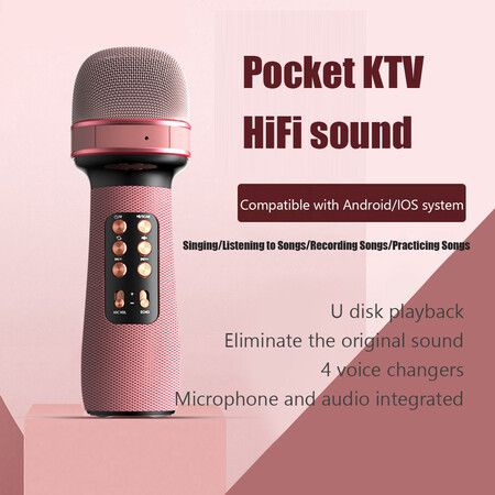 WS-898 Karaoke Bluetooth-Compatible Microphone Handheld Wireless Music Sing Mic for Home KTV Tool Friends Gift Pink