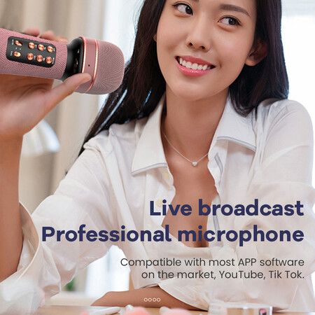 WS-898 Karaoke Bluetooth-Compatible Microphone Handheld Wireless Music Sing Mic for Home KTV Tool Friends Gift Pink