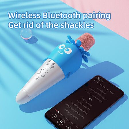 K5 Wireless Karaoke Microphone Home Microphone Cartoon Carrot Children Handheld Microphone Audio Microfone Condensador Blue